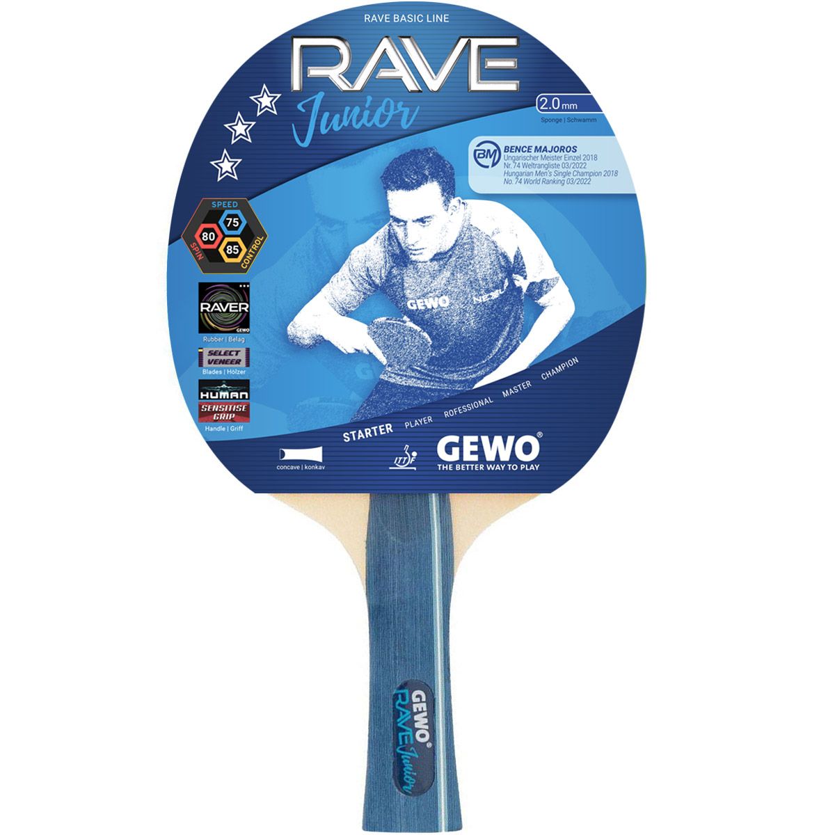 Racchetta Da Ping Pong Gewo Bat Champ Concave | Per Principianti | Effetto Spin | Manico Concavo - Foto 4